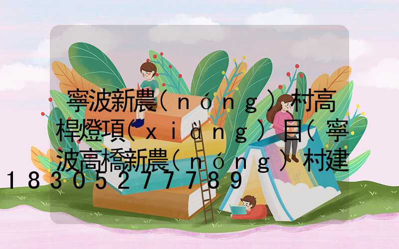 寧波新農(nóng)村高桿燈項(xiàng)目(寧波高橋新農(nóng)村建設(shè))