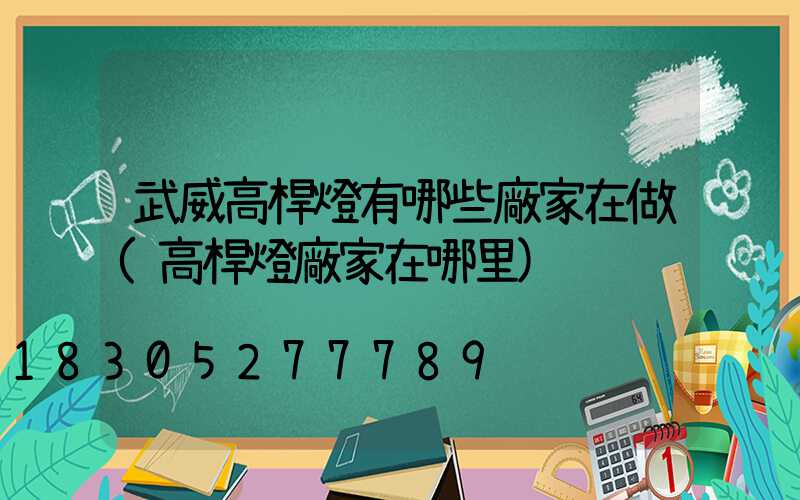 武威高桿燈有哪些廠家在做(高桿燈廠家在哪里)